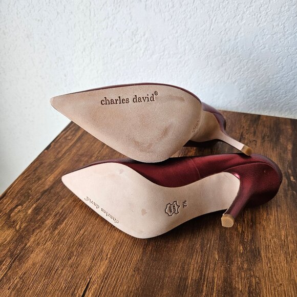 Charles David "Sway" Heels Pump Metallic Garnet Dark Red Leather Pointed Toe 7.5 - Picture 9 of 10